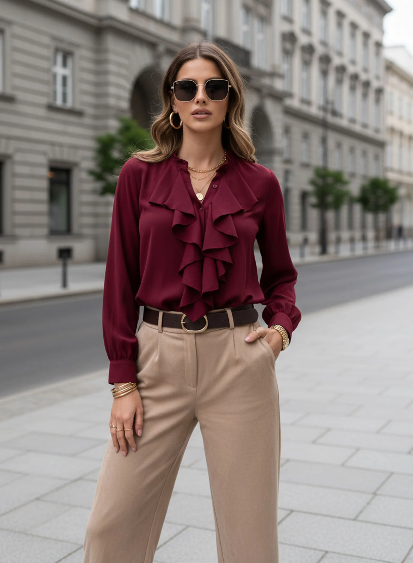 Camicia bordeaux con rouches