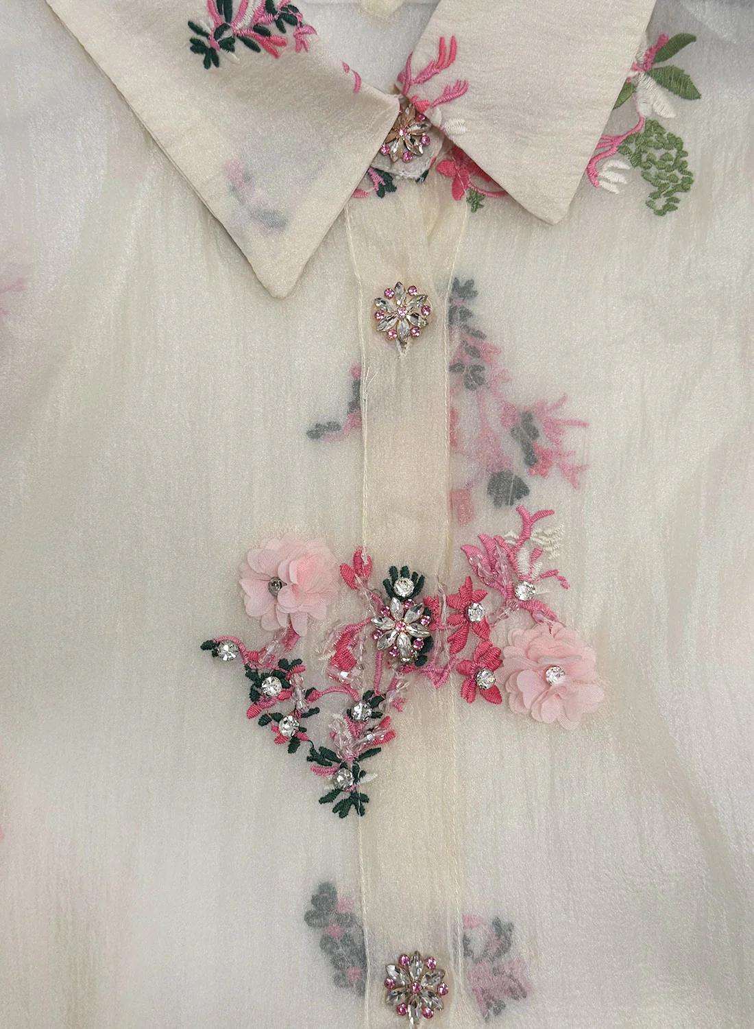 Camicia Donna Elegante in Tulle con Ricami Floreali 3D - Image 2
