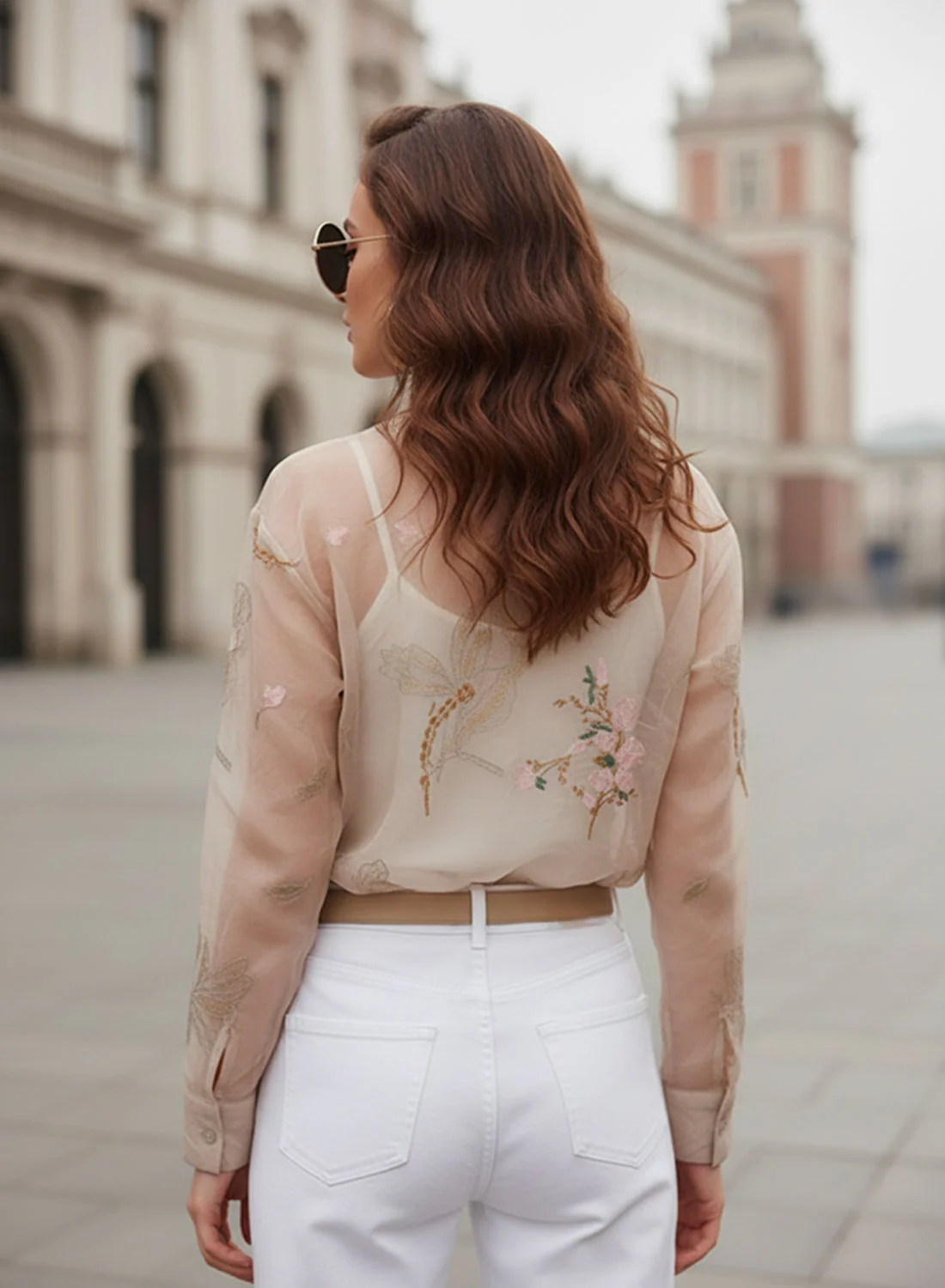 Camicia Donna in Organza rosa con fiori ricamati - Image 2