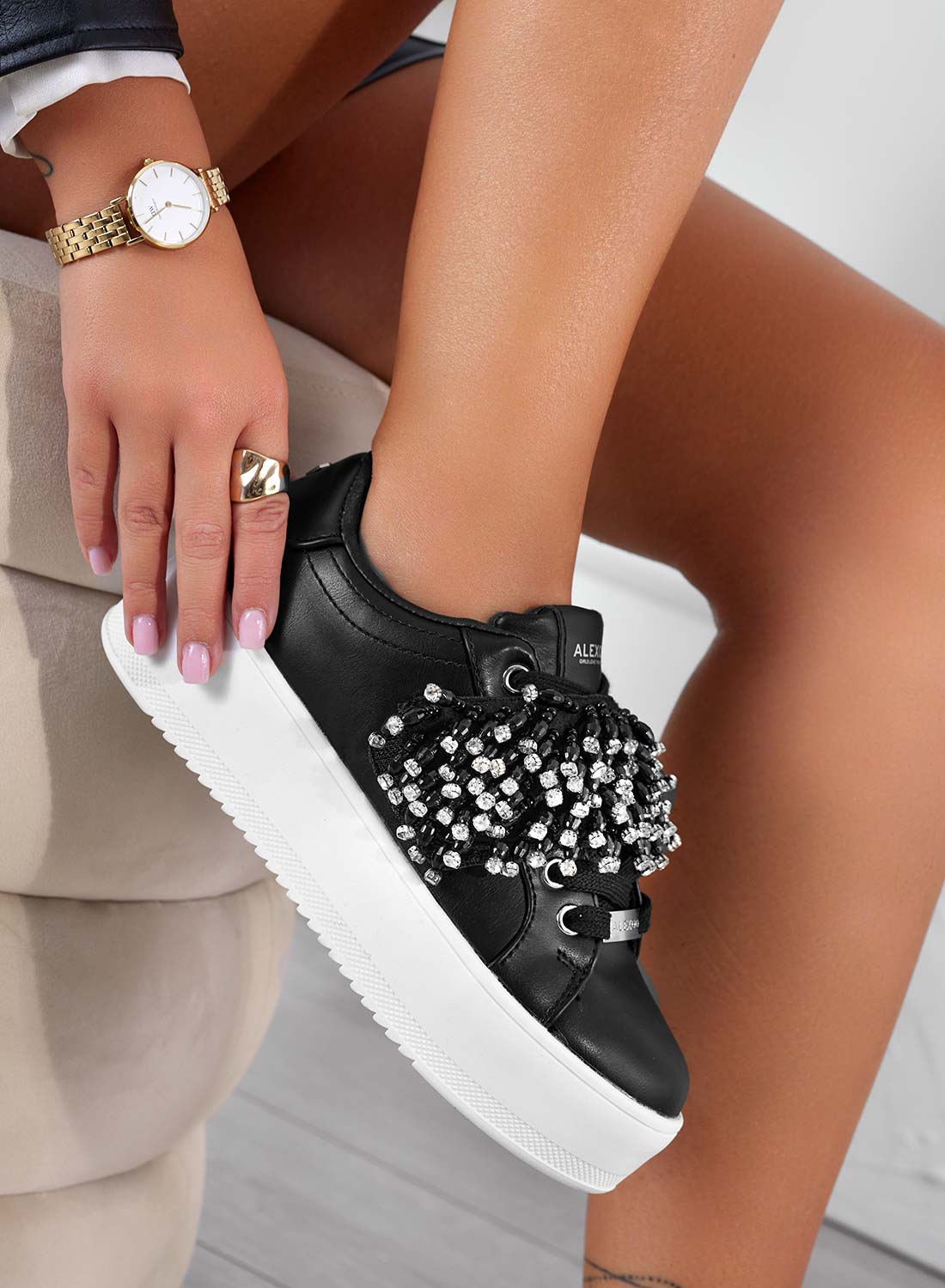 CARRY - Sneakers nere Alexoo con fascia in strass - Image 10