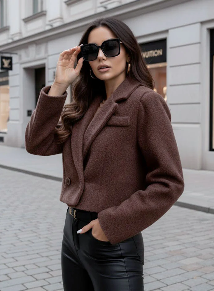 Giacca cappotto corto marrone doppio petto - Image 2