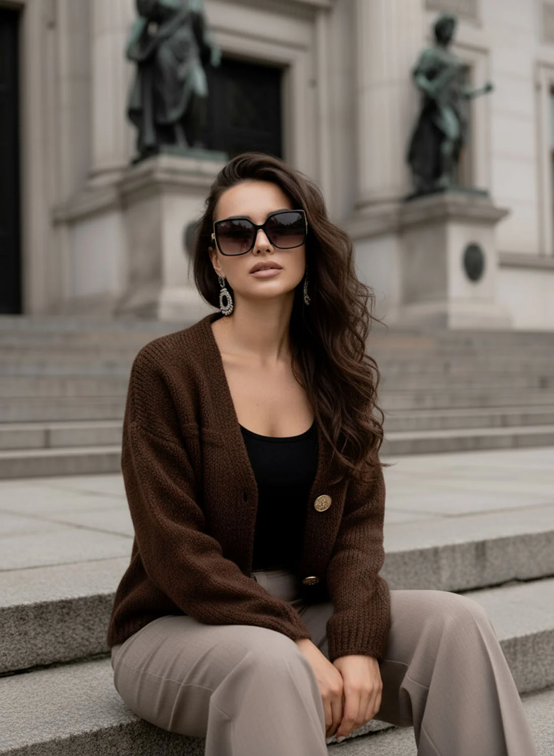 Giacca cardigan marrone con bottoni oro - Image 3