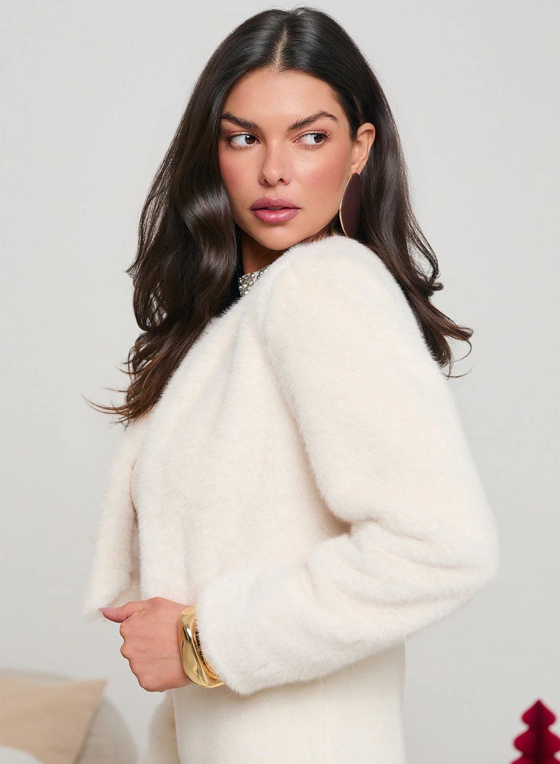 Giacca cropped beige in pelliccia sintetica - Image 2