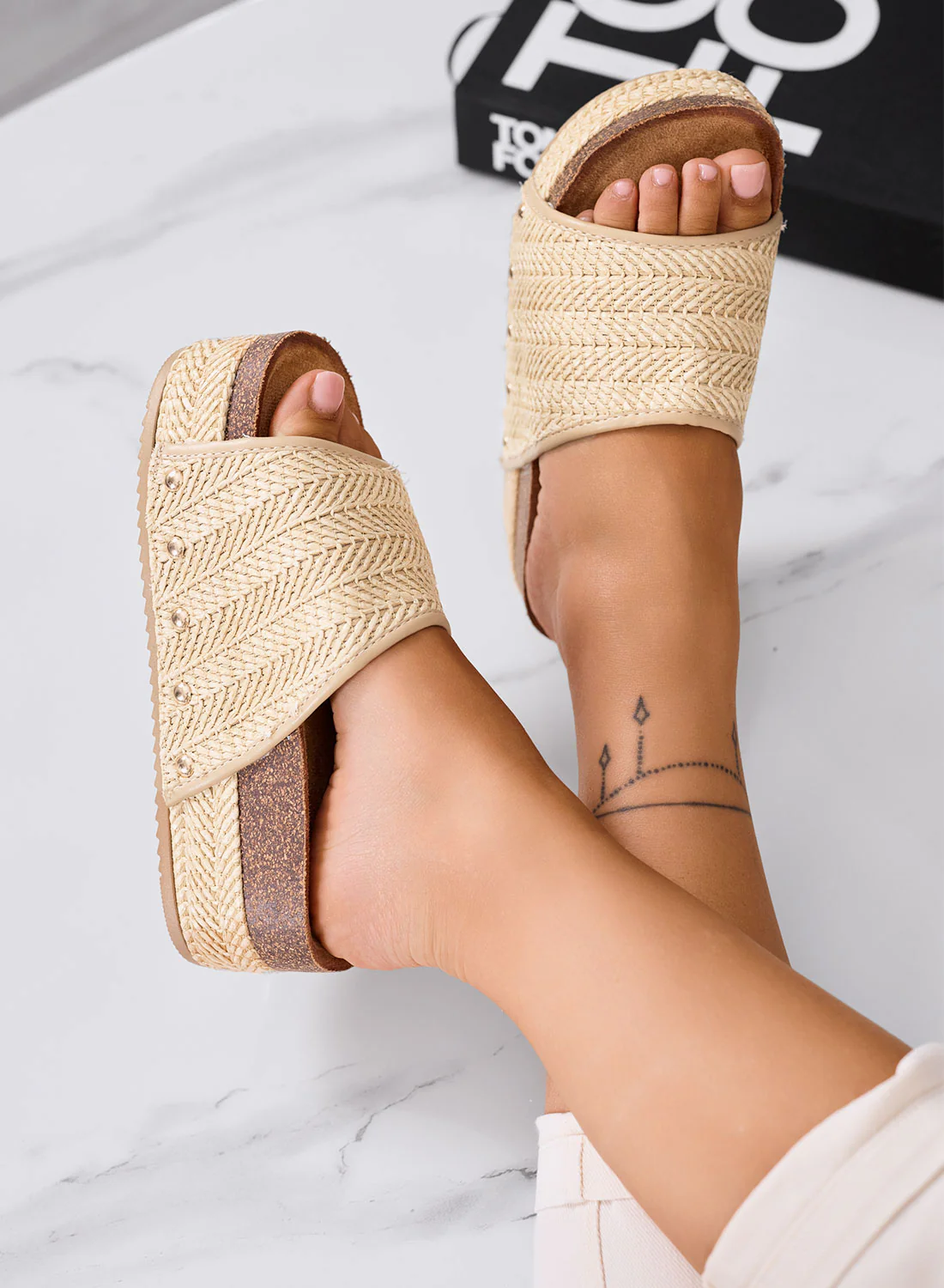 GIUSY - Sandali Ciabatte platform beige in corda intrecciata con suola alta - Image 2