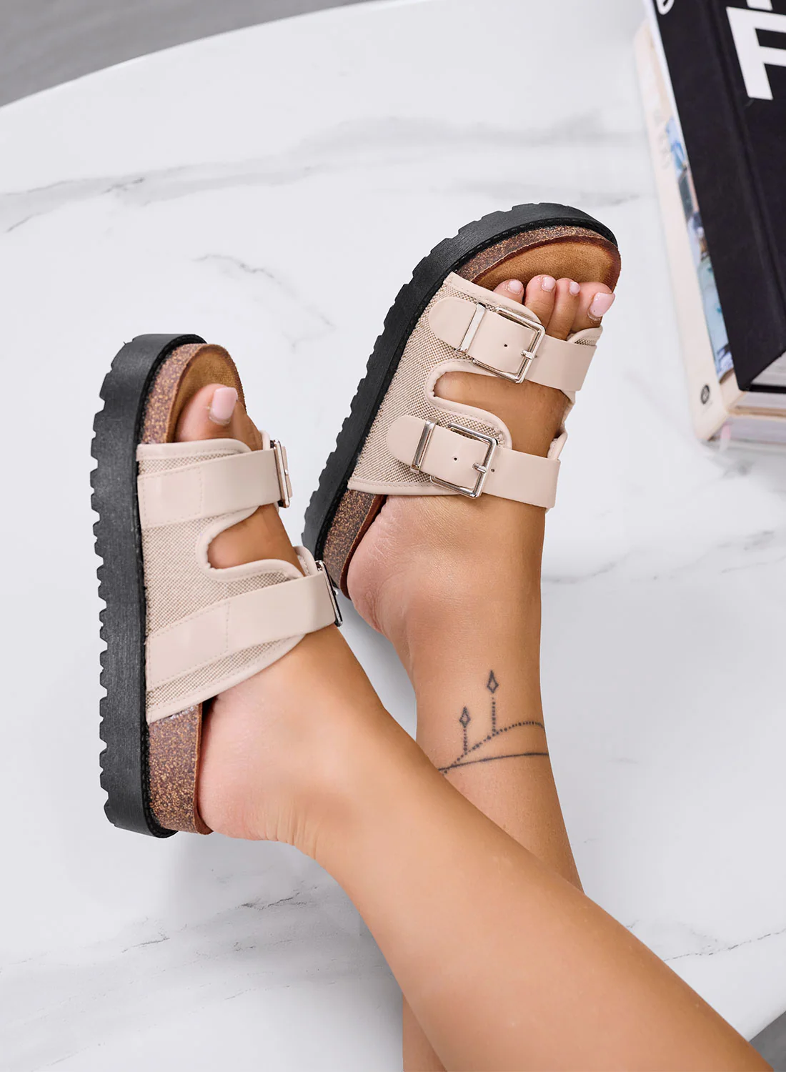 GOMEZ - Sandali Ciabatte platform beige con doppia fibbia - Image 3