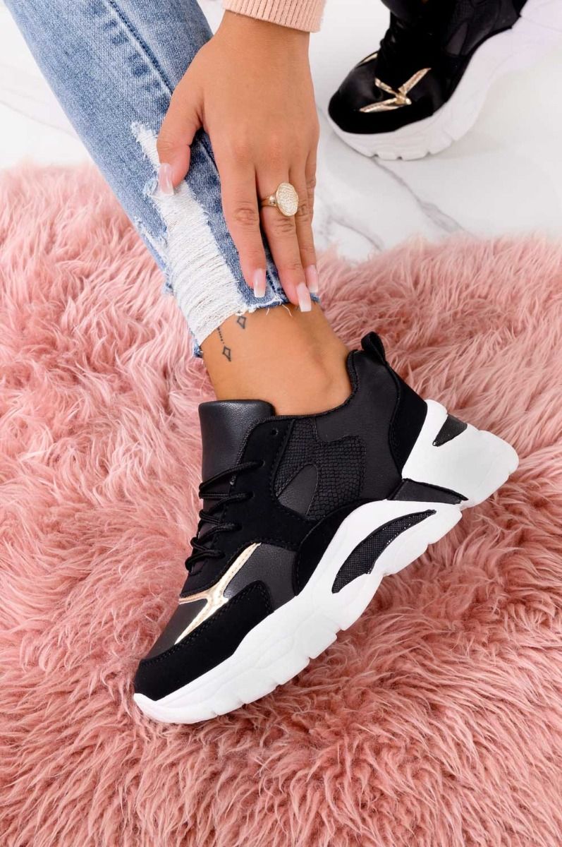 Sneakers nere con suola spessa e inserti oro - Image 3
