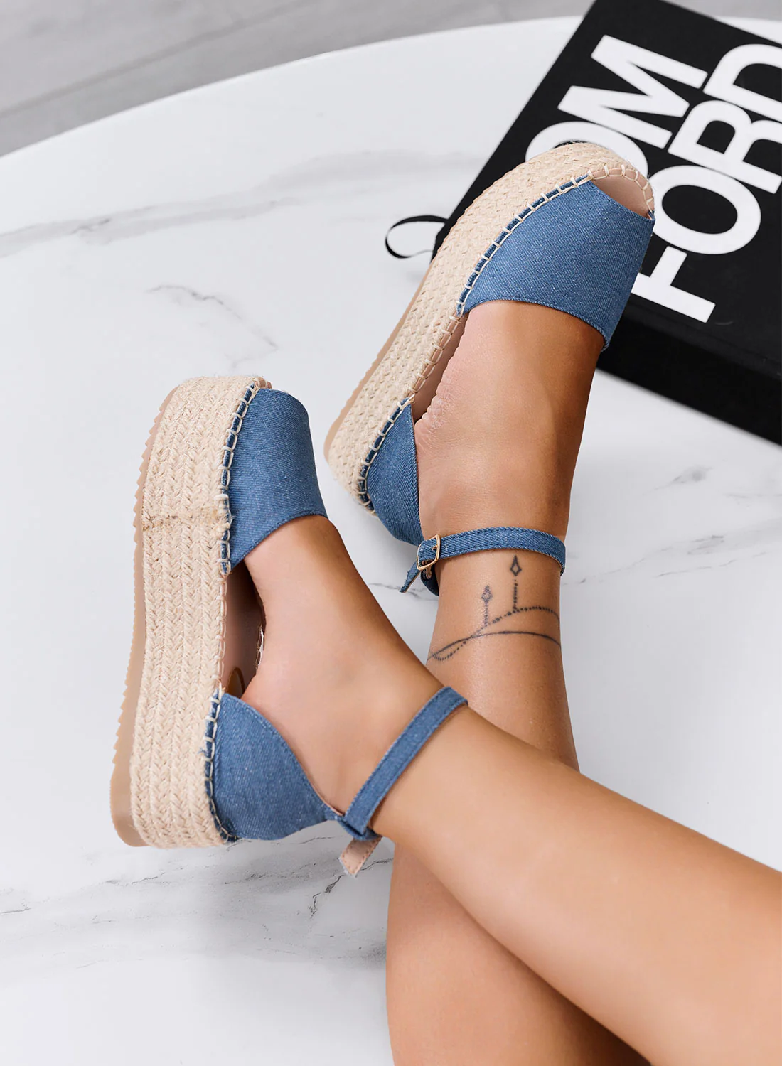 LICIA - Espadrillas blu jeans platform con cinturino alla caviglia - Image 2