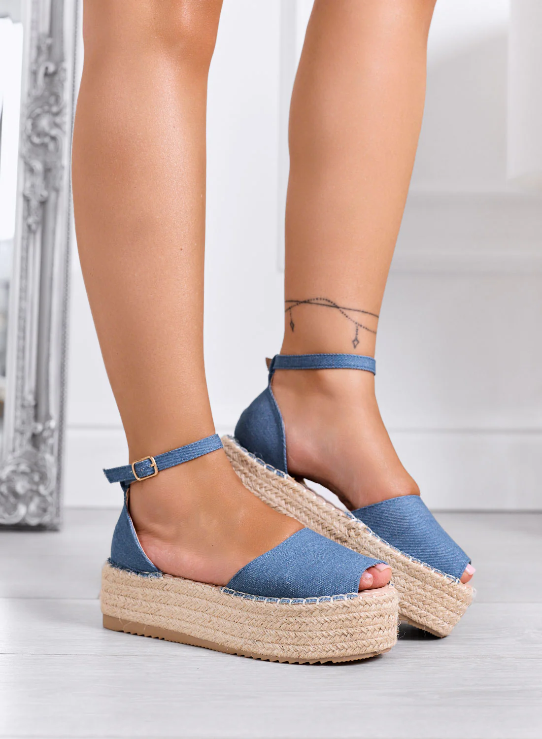 LICIA - Espadrillas blu jeans platform con cinturino alla caviglia - Image 3