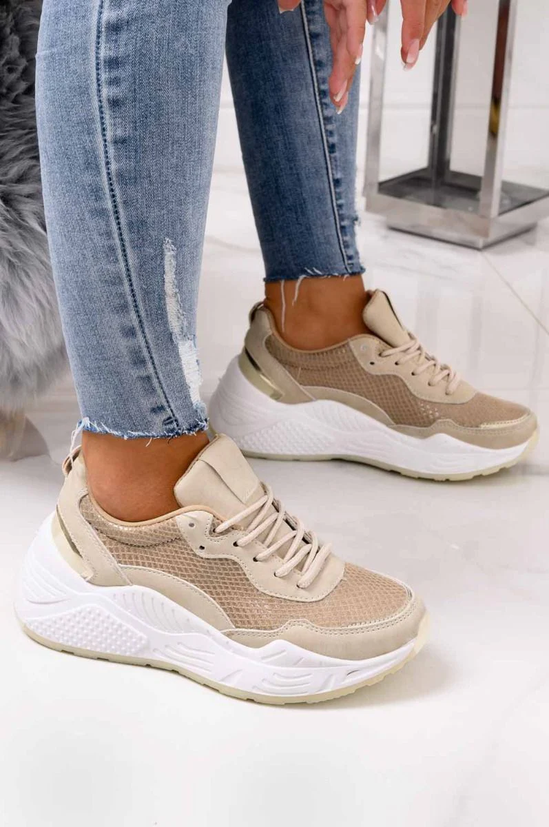 Sneakers beige effetto pitonato e suola spessa - Image 2