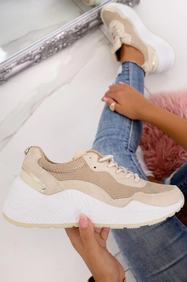 Sneakers beige effetto pitonato e suola spessa - Image 3