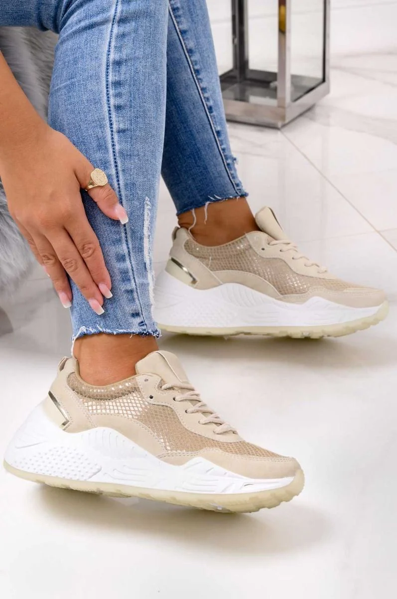 Sneakers beige effetto pitonato e suola spessa - Image 4
