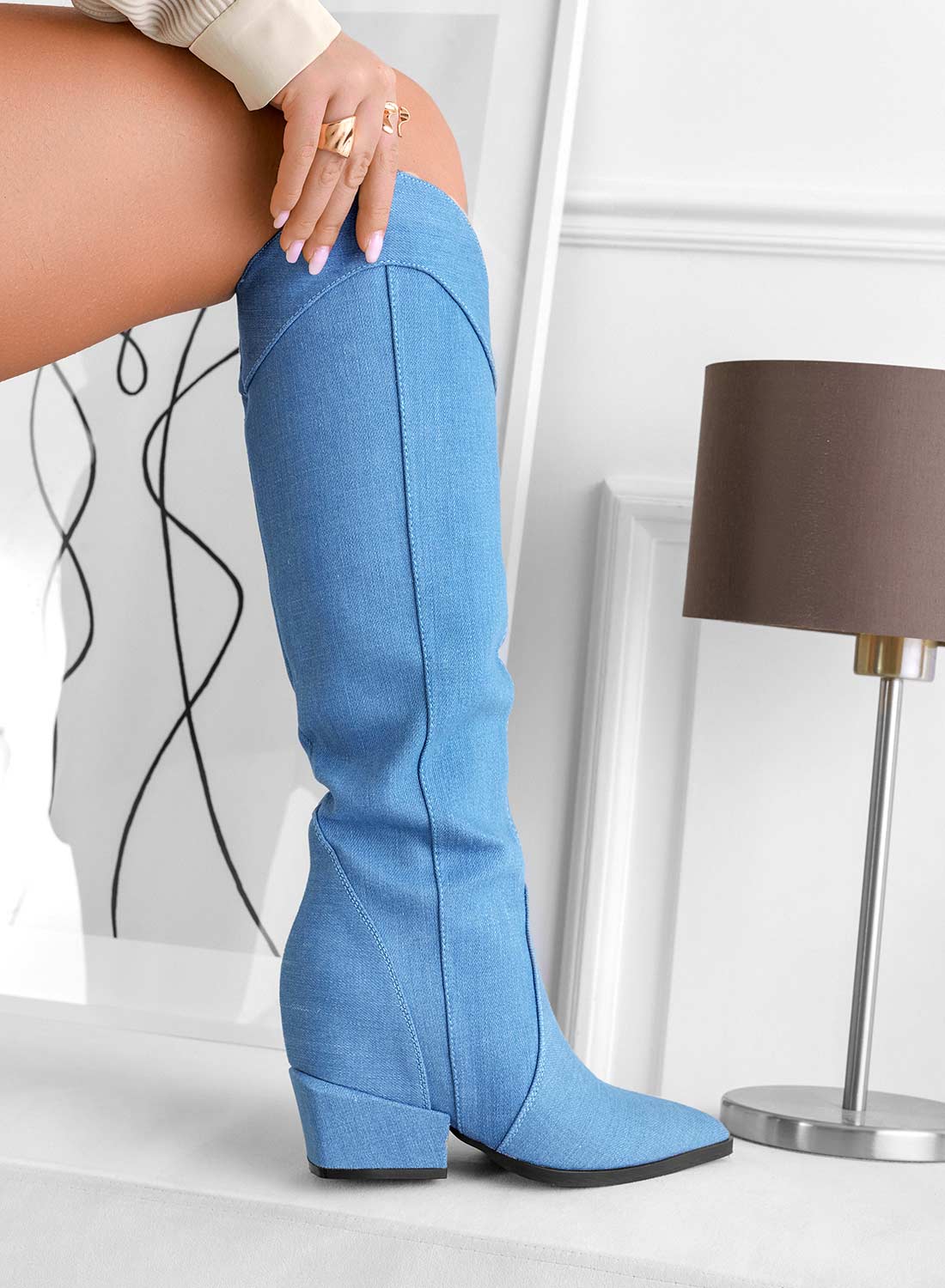 LINZI - Stivali camperos blu jeans con zeppa interna - Image 4