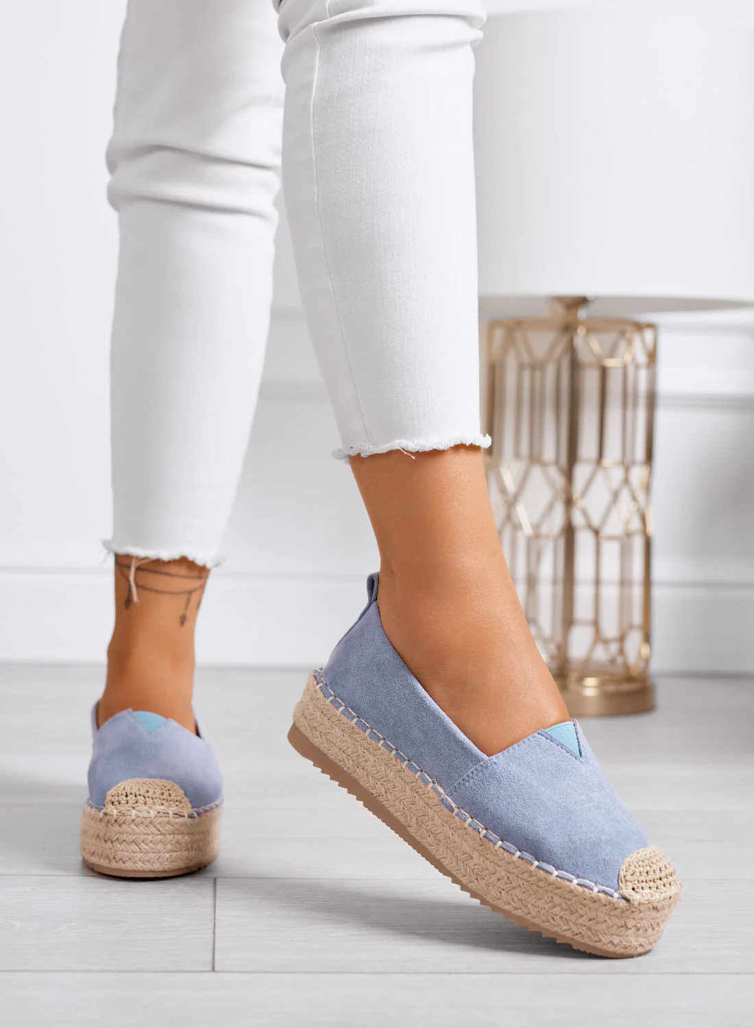 MAGDA - Espadrillas platform azzurre con punta crochet e suola in corda