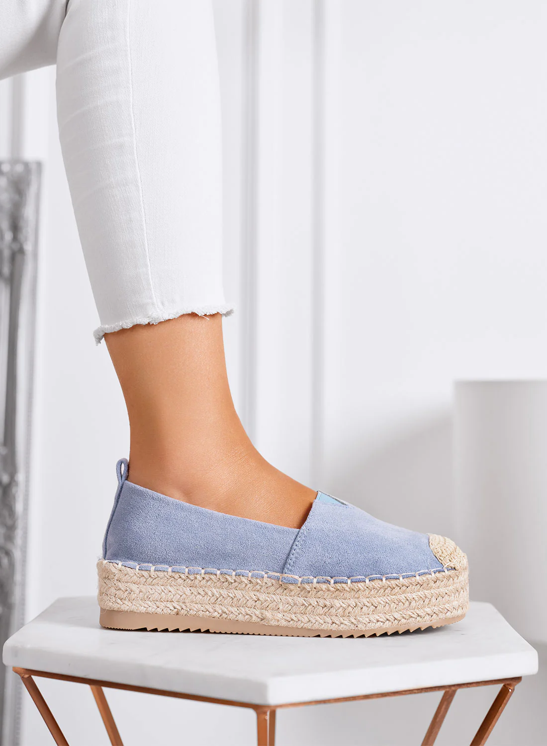 MAGDA - Espadrillas platform azzurre con punta crochet e suola in corda - Image 2