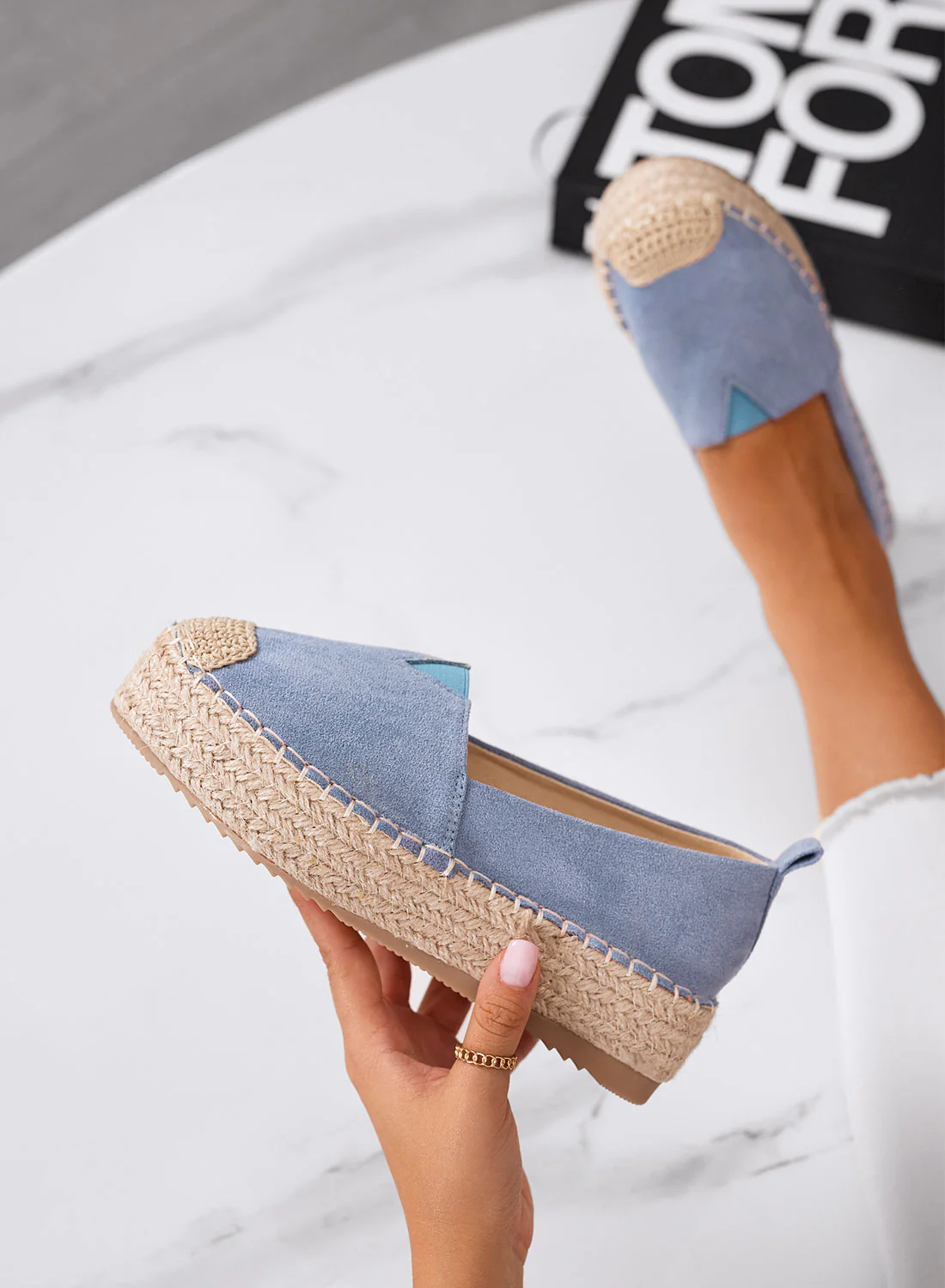 MAGDA - Espadrillas platform azzurre con punta crochet e suola in corda - Image 4