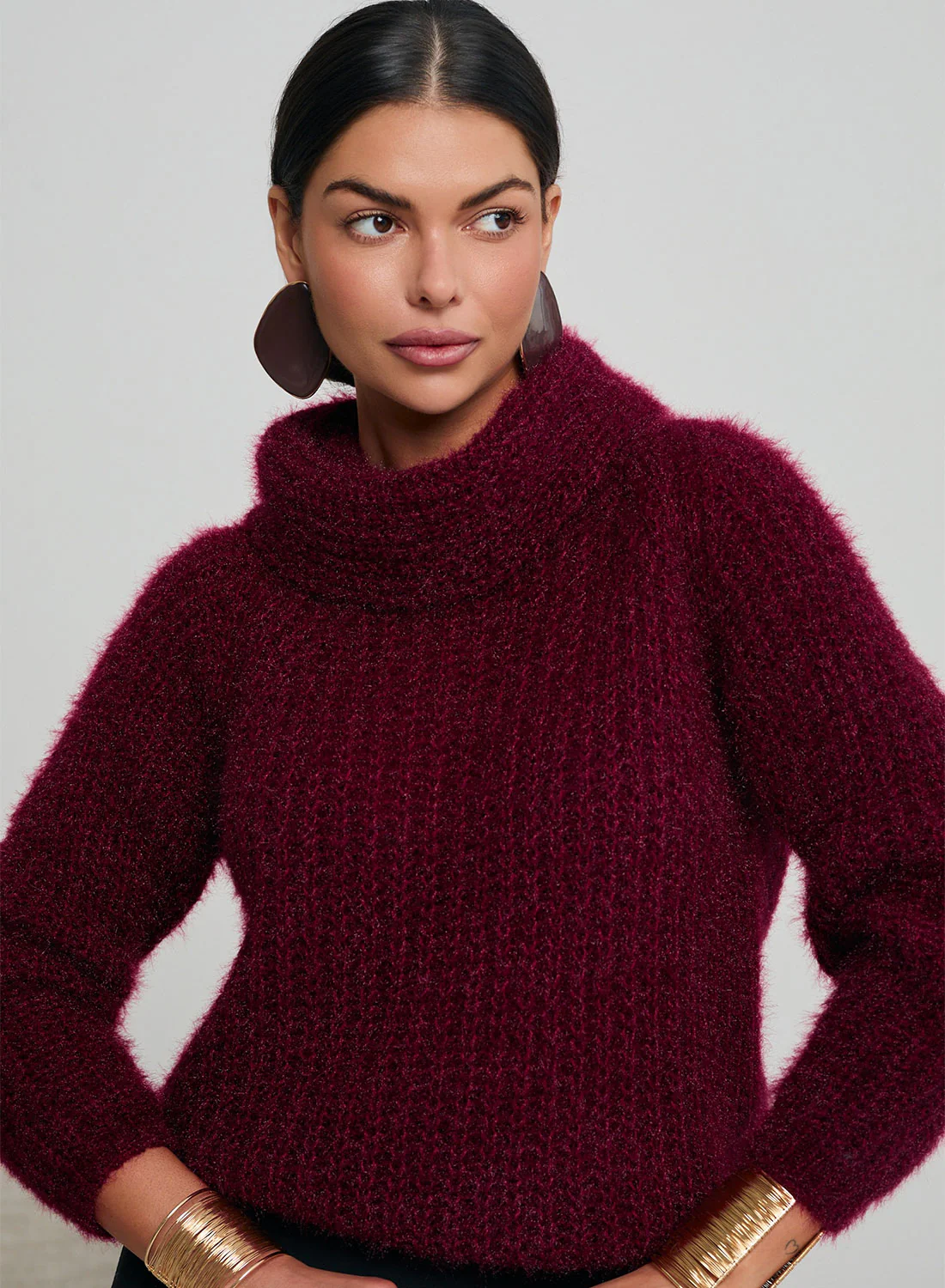 Maglione bordeaux a collo alto morbido e caldo - Image 2