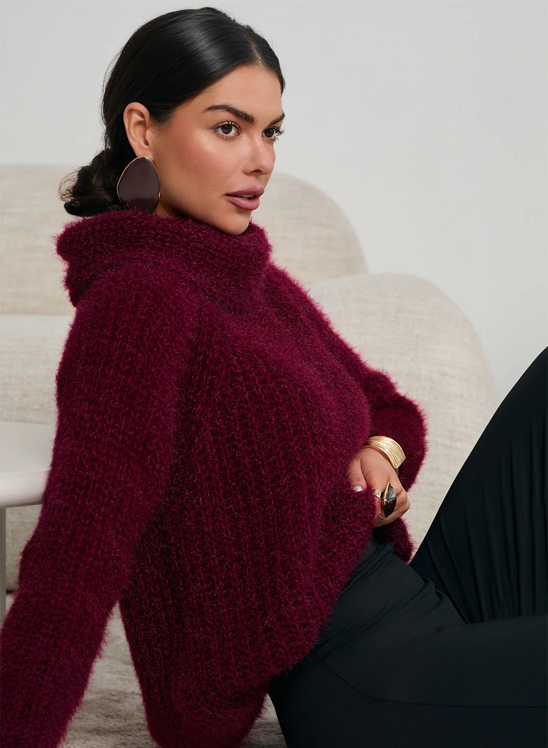 Maglione bordeaux a collo alto morbido e caldo - Image 4