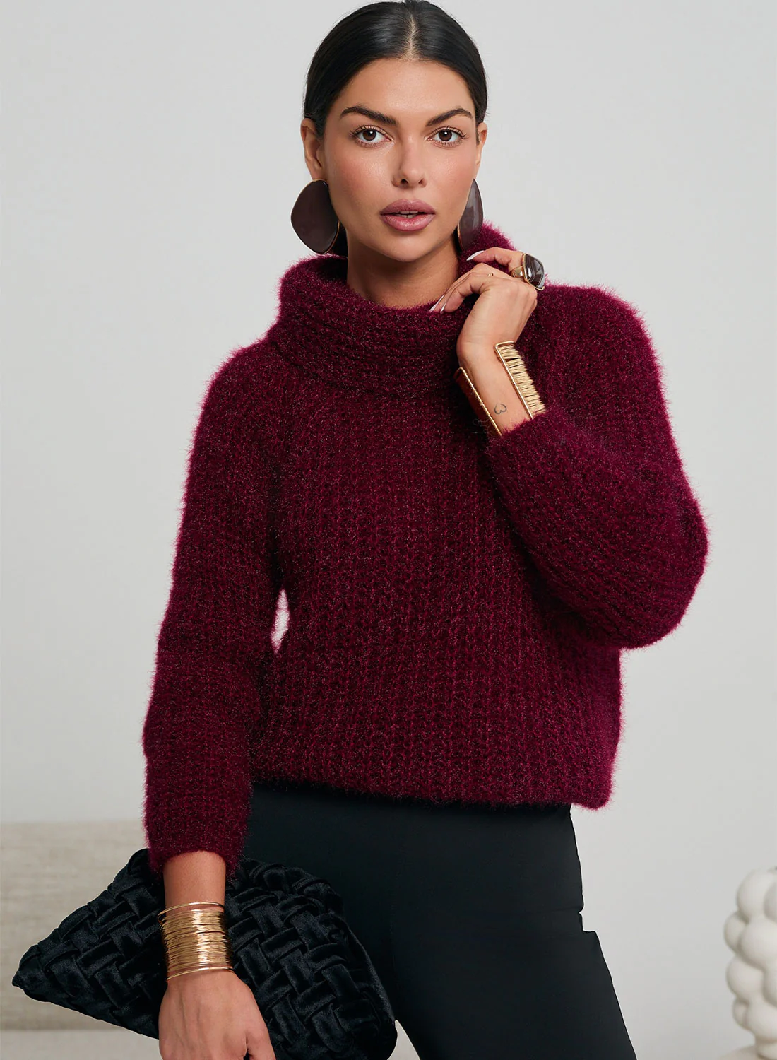 Maglione bordeaux a collo alto morbido e caldo - Image 5