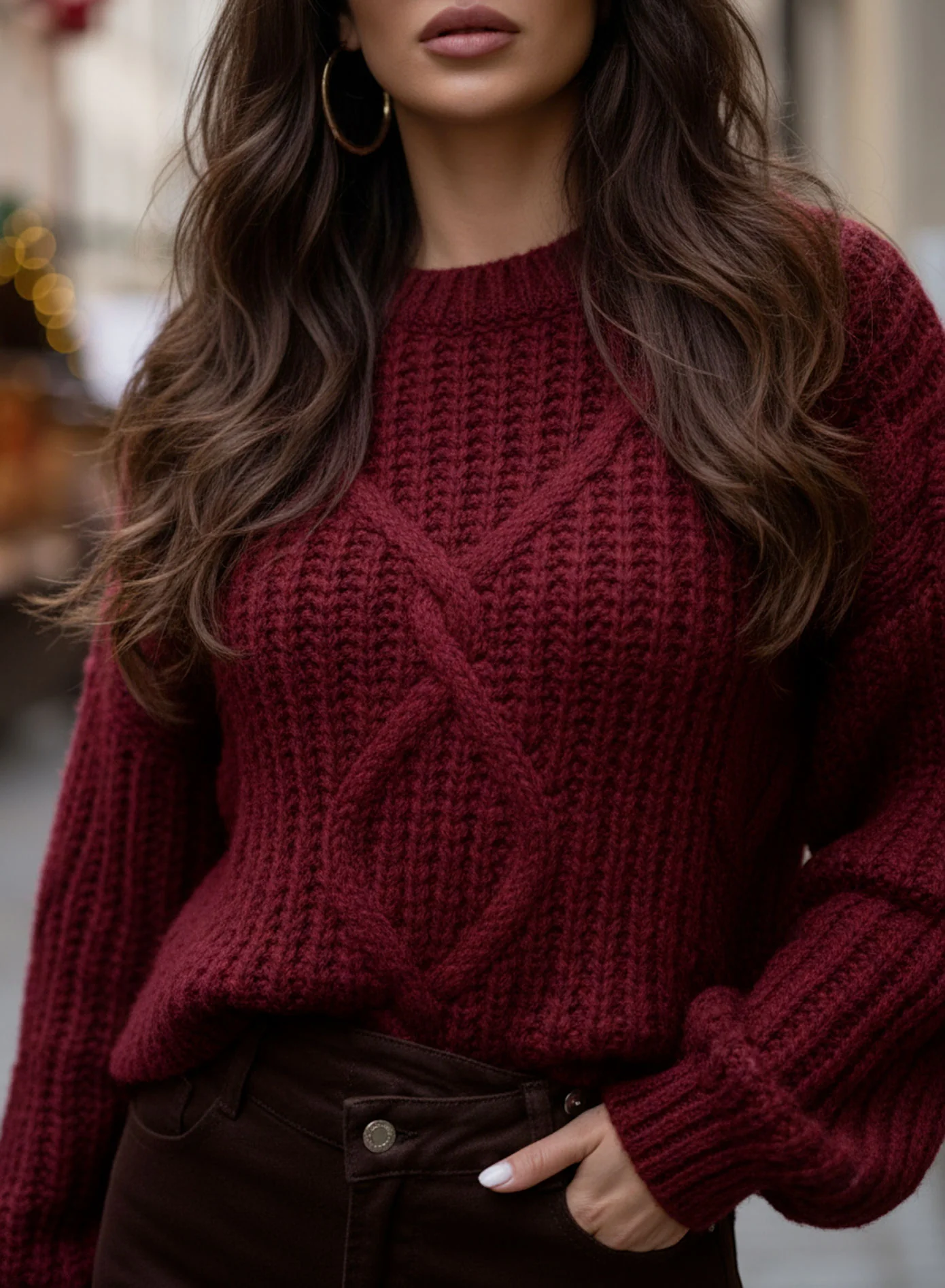 Maglione bordeaux morbido a trama intrecciata