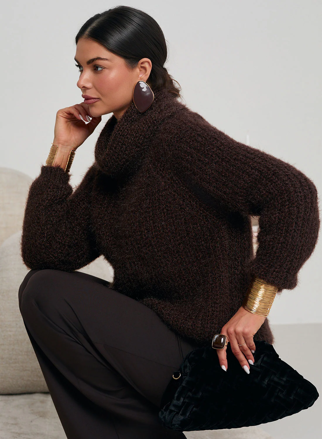 Maglione marrone a collo alto morbido e caldo - Image 5