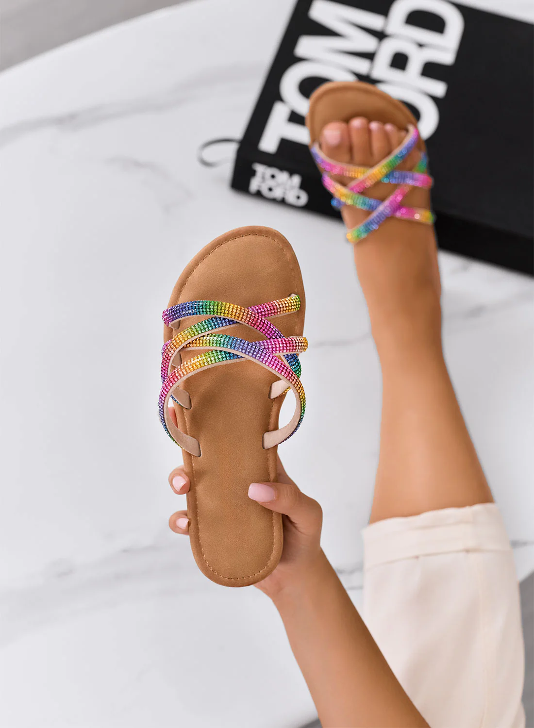 MEDDY - Sandali multicolor a ciabatta con fasce gioiello in strass - Image 4