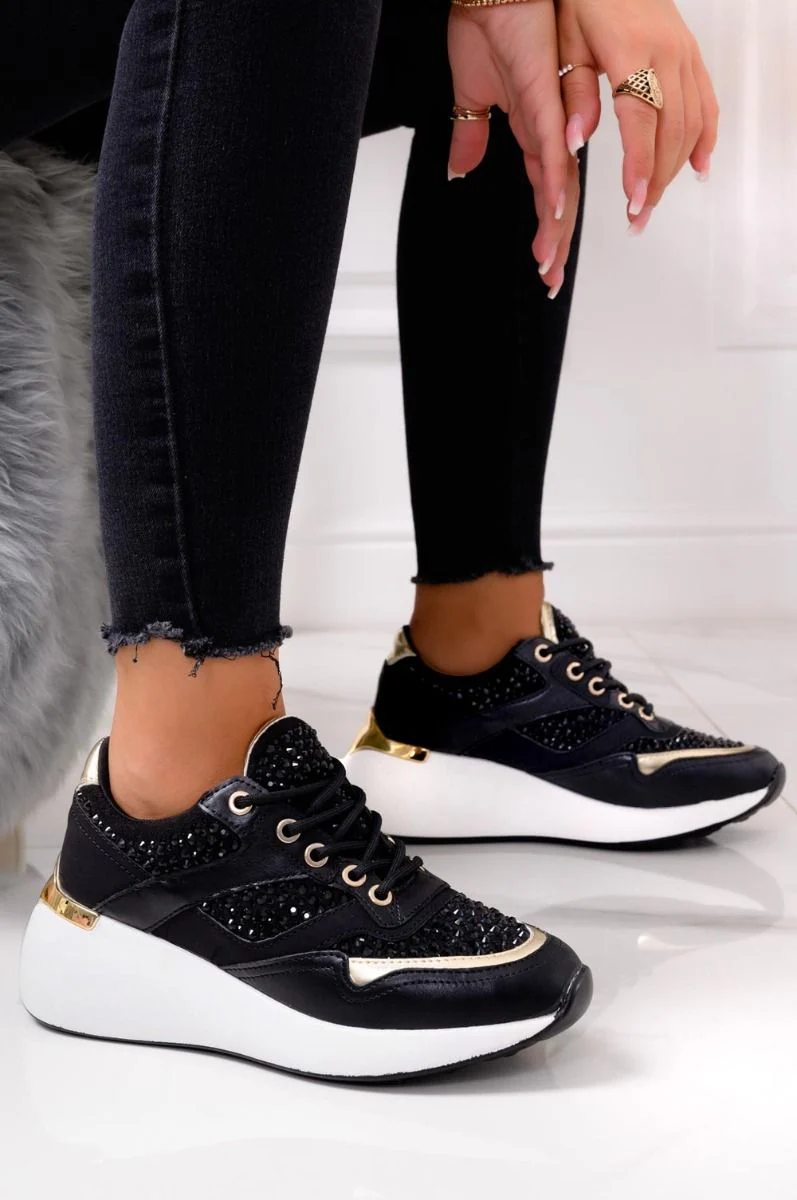 Sneakers gioiello nere con scuola spessa