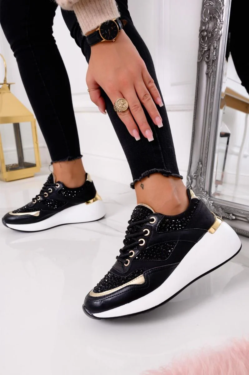 Sneakers gioiello nere con scuola spessa - Image 12