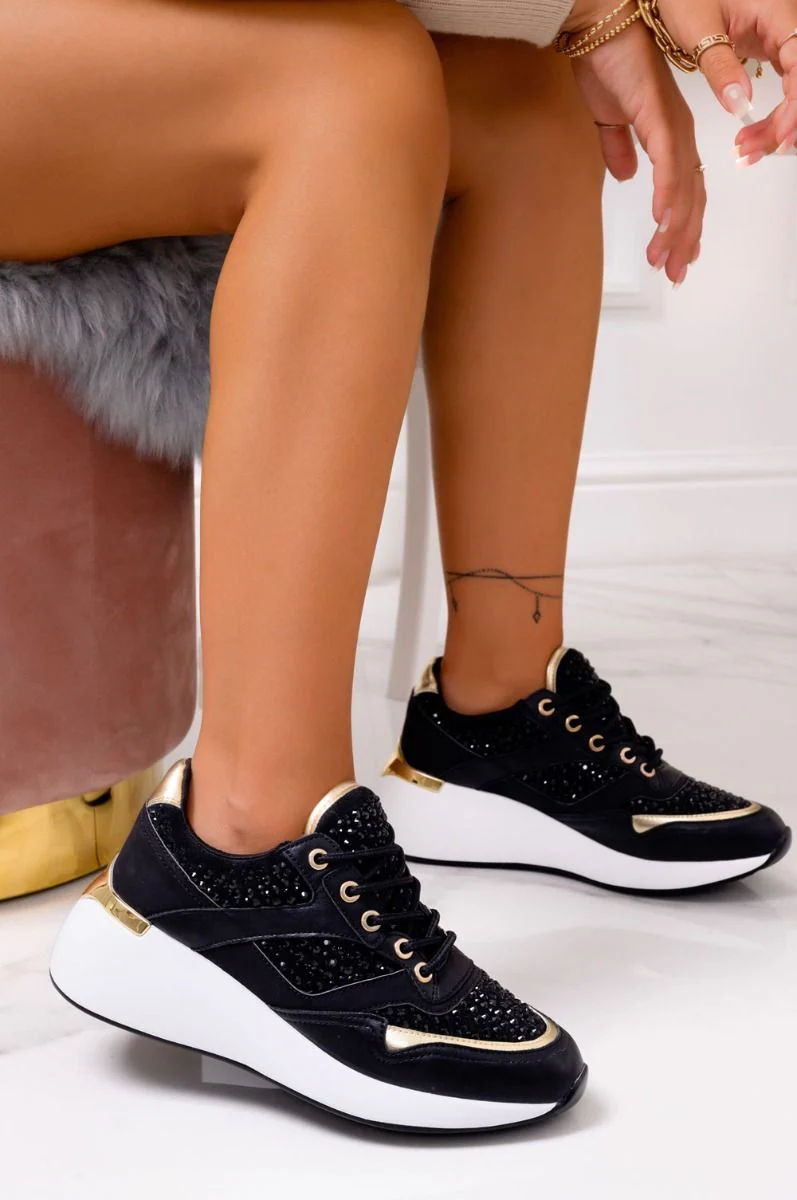Sneakers gioiello nere con scuola spessa - Image 2