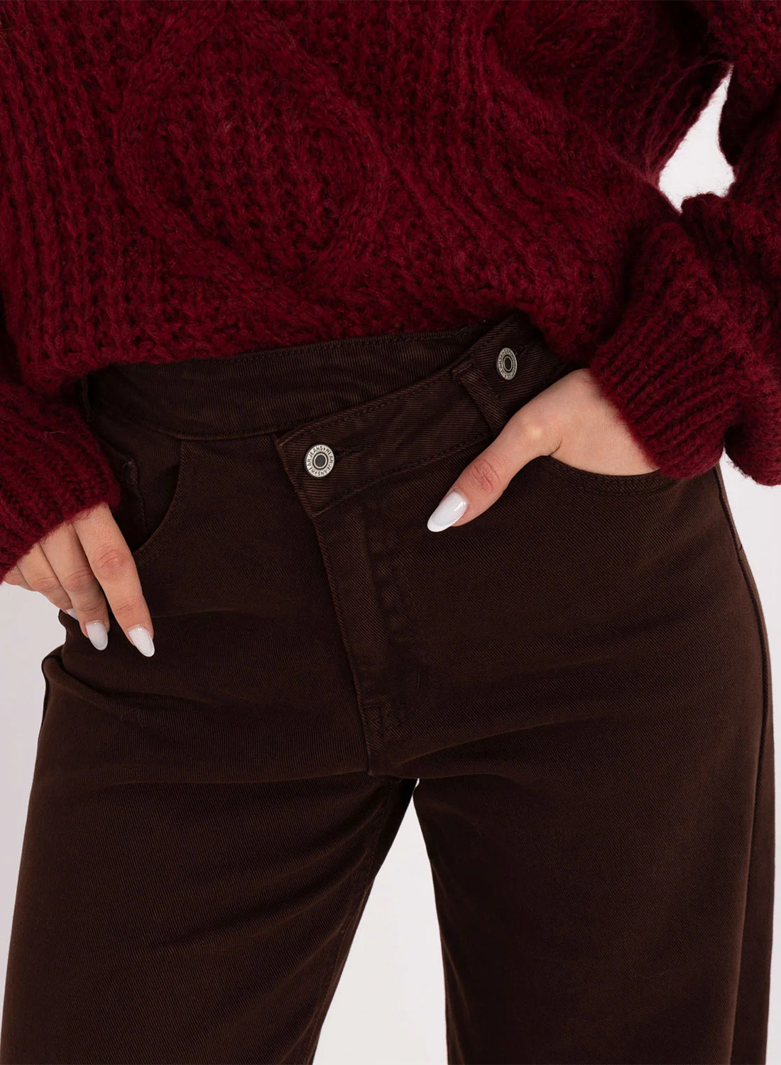 Pantalone Marrone a Gamba Larga con Vita Alta - Image 3