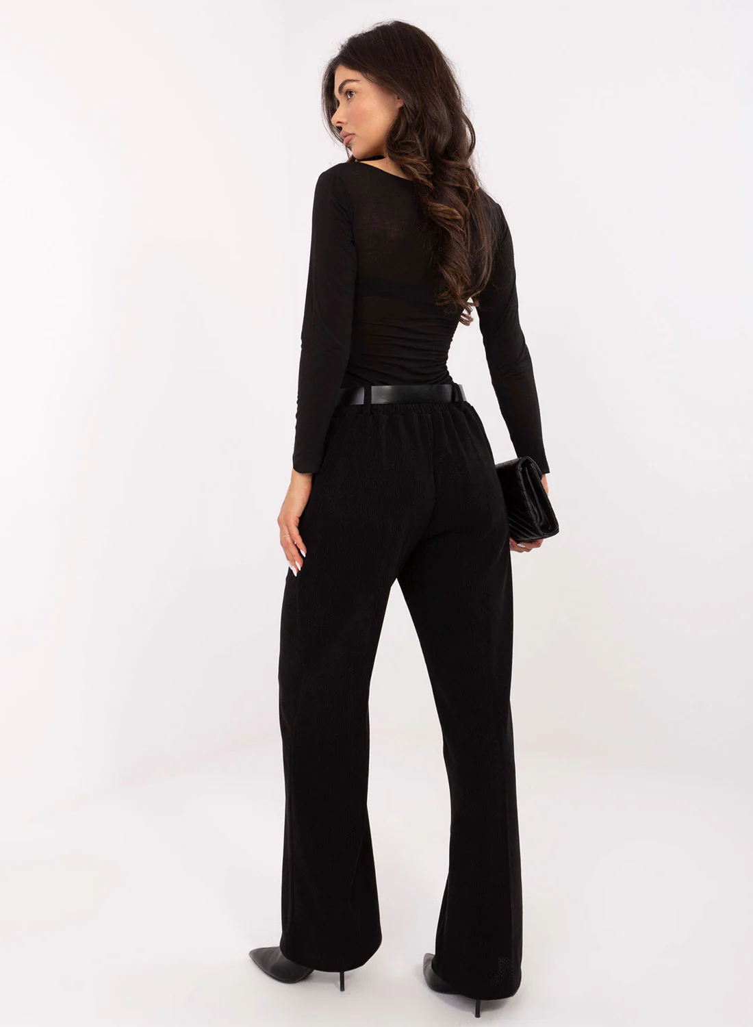Pantalone Morbido nero a Vita Alta con Cintura - Image 2