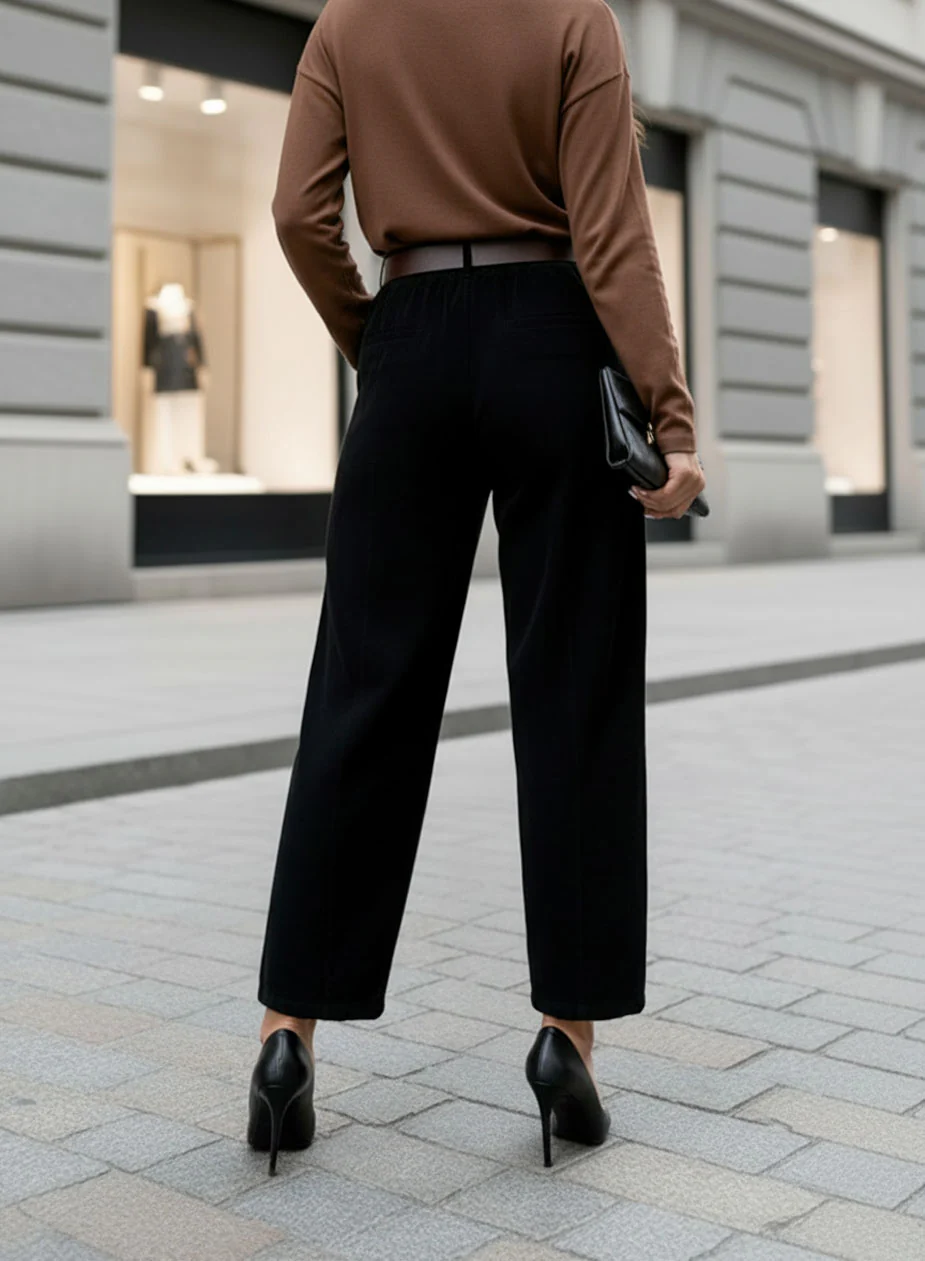 Pantalone nero a costine con cintura - Image 2