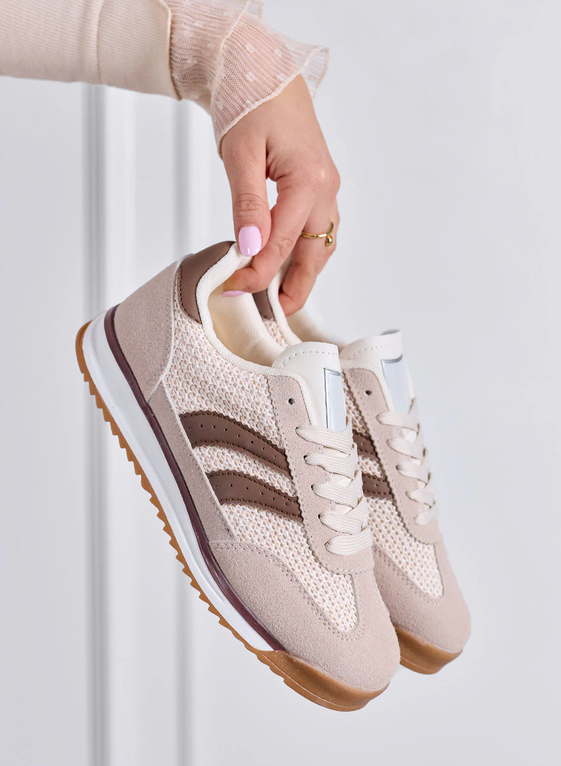 PIERA - Sneakers beige in tessuto con dettagli marroni e suola in gomma - Image 4