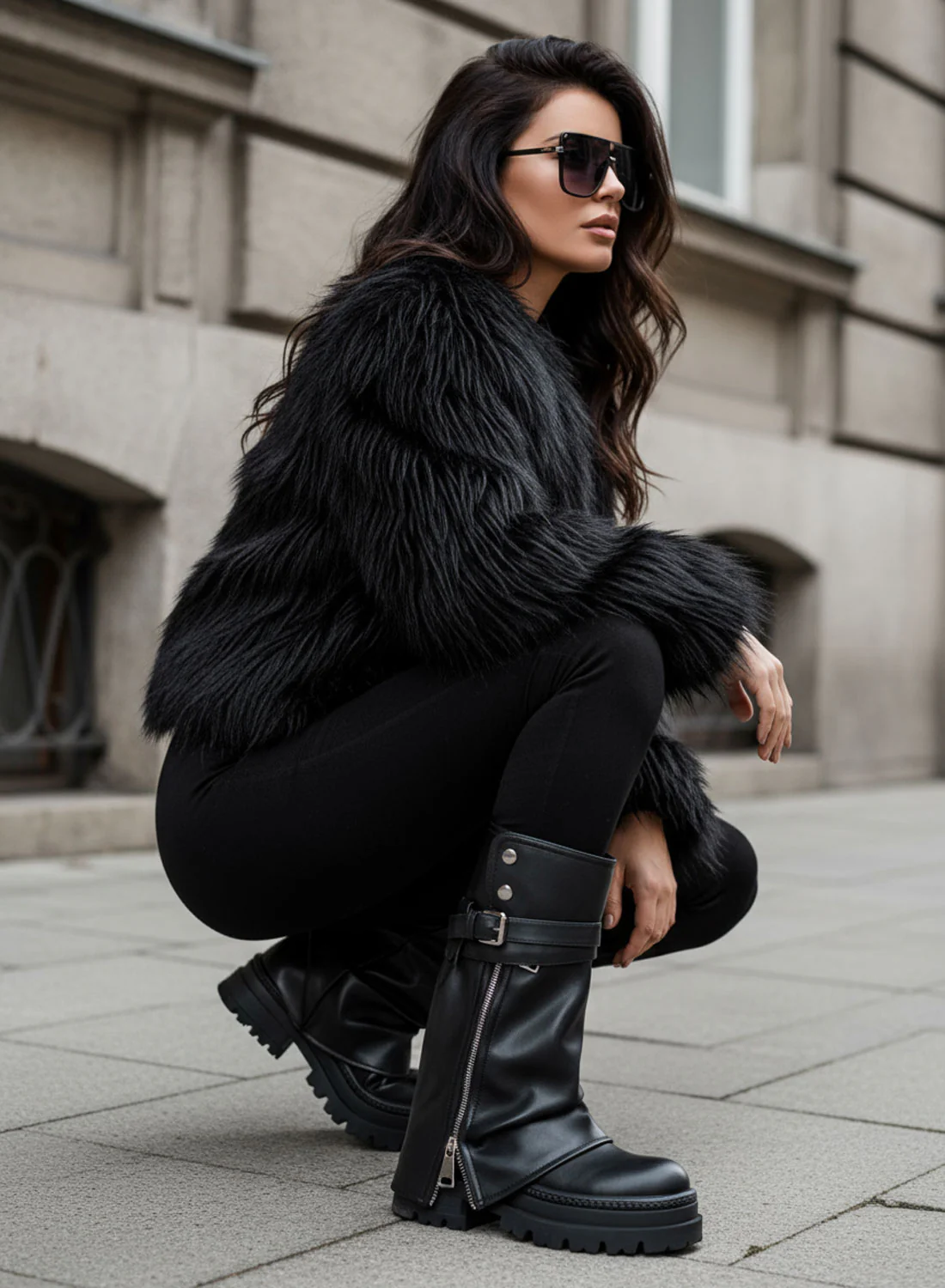 VALERY - Stivali biker neri con zip e fibbie suola platform carrarmato - Image 5