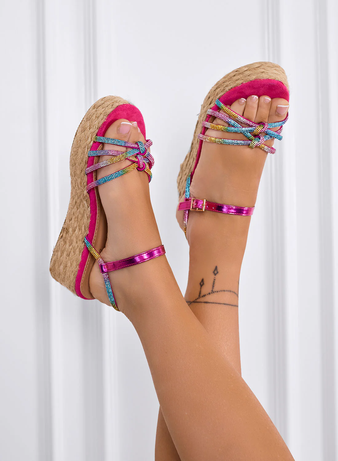 DULCE - Sandali espadrillas fuxia con fasce gioiello - Image 3
